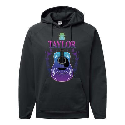 Vintage Guitar Personalized Taylor Name Design Performance Fleece Hoodie