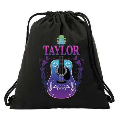 Vintage Guitar Personalized Taylor Name Design Drawstring Bag