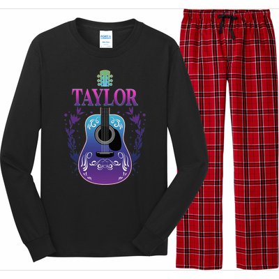 Vintage Guitar Personalized Taylor Name Design Long Sleeve Pajama Set