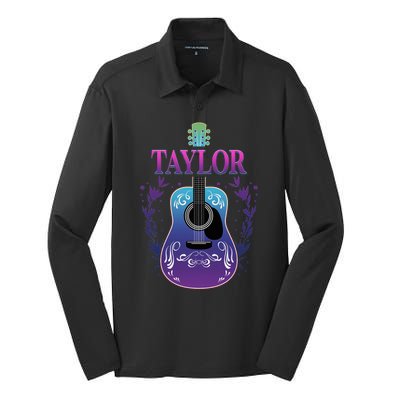 Vintage Guitar Personalized Taylor Name Design Silk Touch Performance Long Sleeve Polo