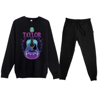 Vintage Guitar Personalized Taylor Name Design Premium Crewneck Sweatsuit Set