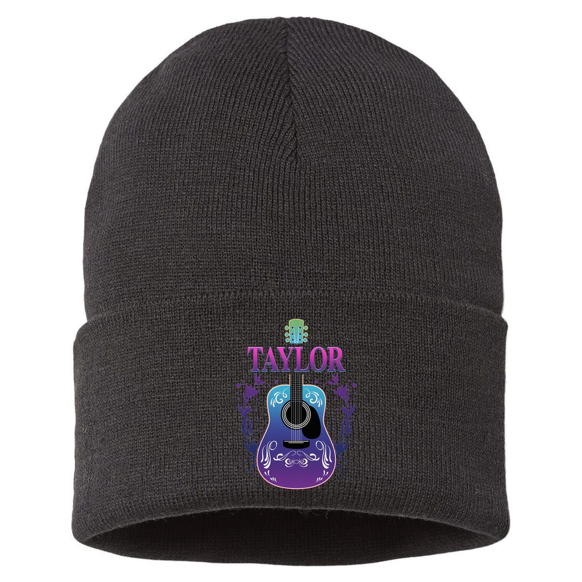 Vintage Guitar Personalized Taylor Name Design Sustainable Knit Beanie