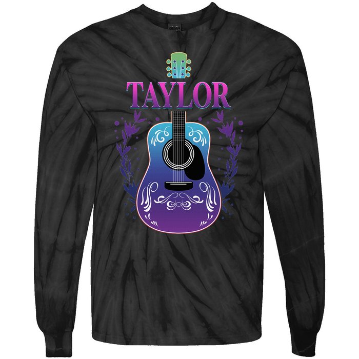 Vintage Guitar Personalized Taylor Name Design Tie-Dye Long Sleeve Shirt