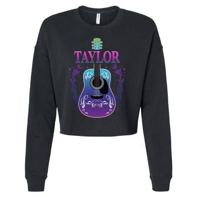 Vintage Guitar Personalized Taylor Name Design Cropped Pullover Crew