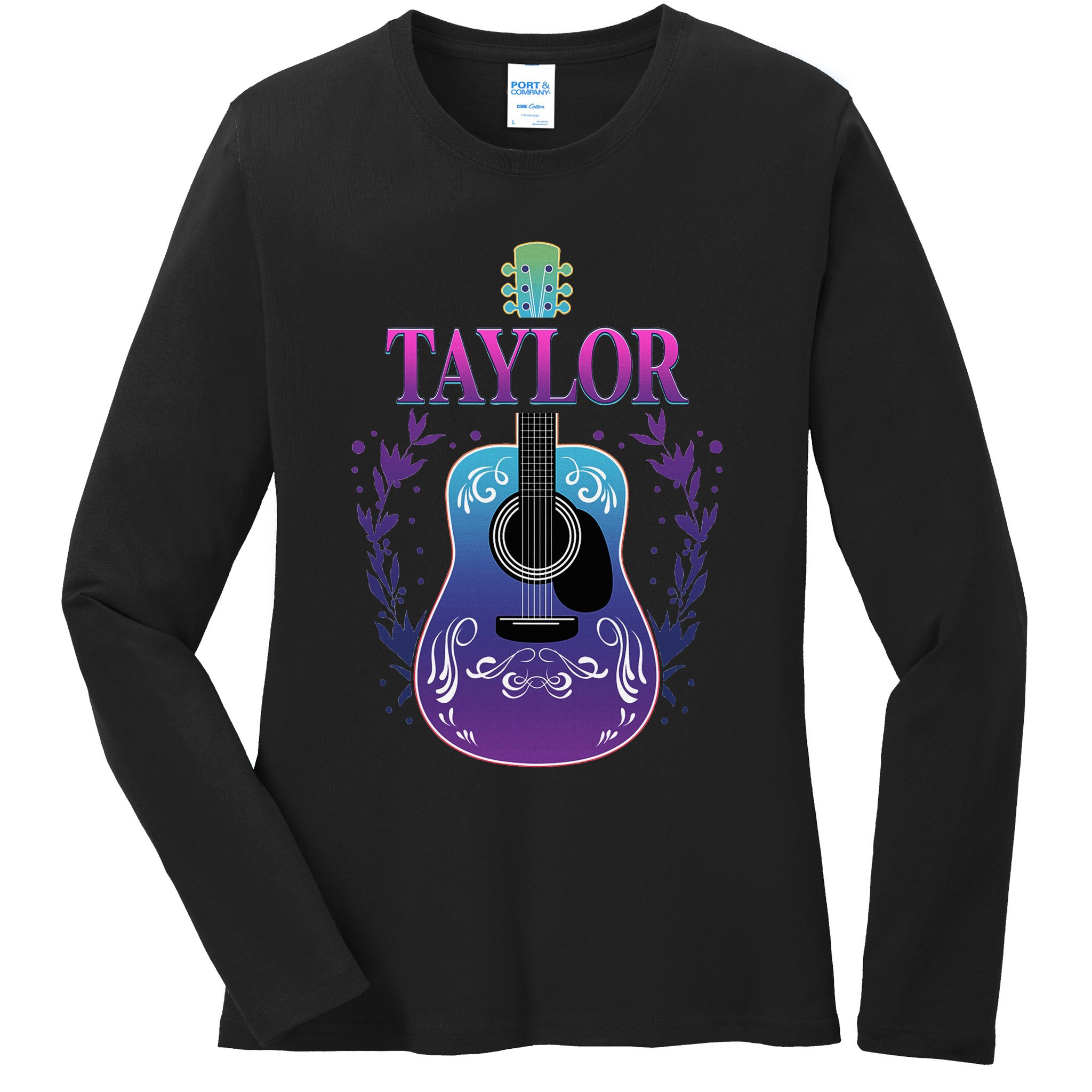 Vintage Guitar Personalized Taylor Name Design Ladies Long Sleeve Shirt