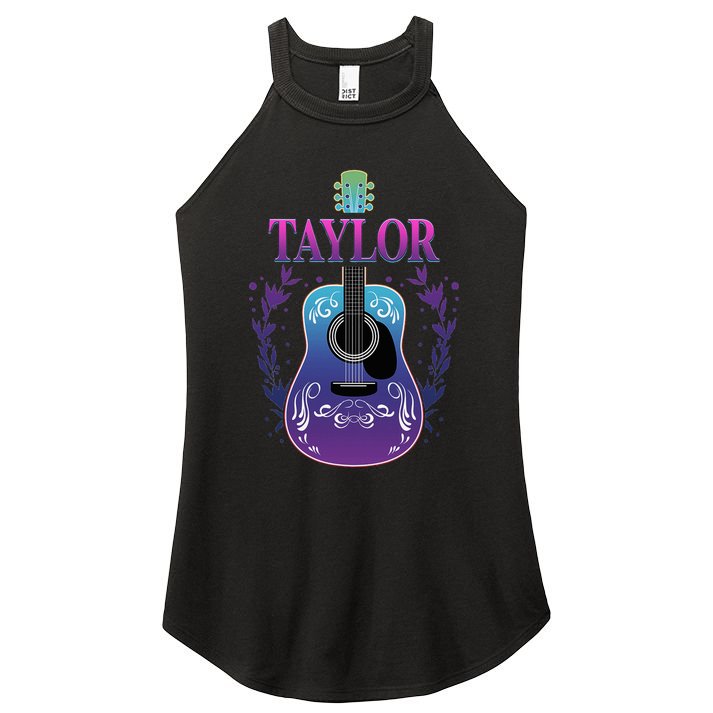 Vintage Guitar Personalized Taylor Name Design Women's Perfect Tri Rocker Tank