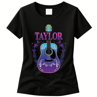 Vintage Guitar Personalized Taylor Name Design Womens T-Shirt