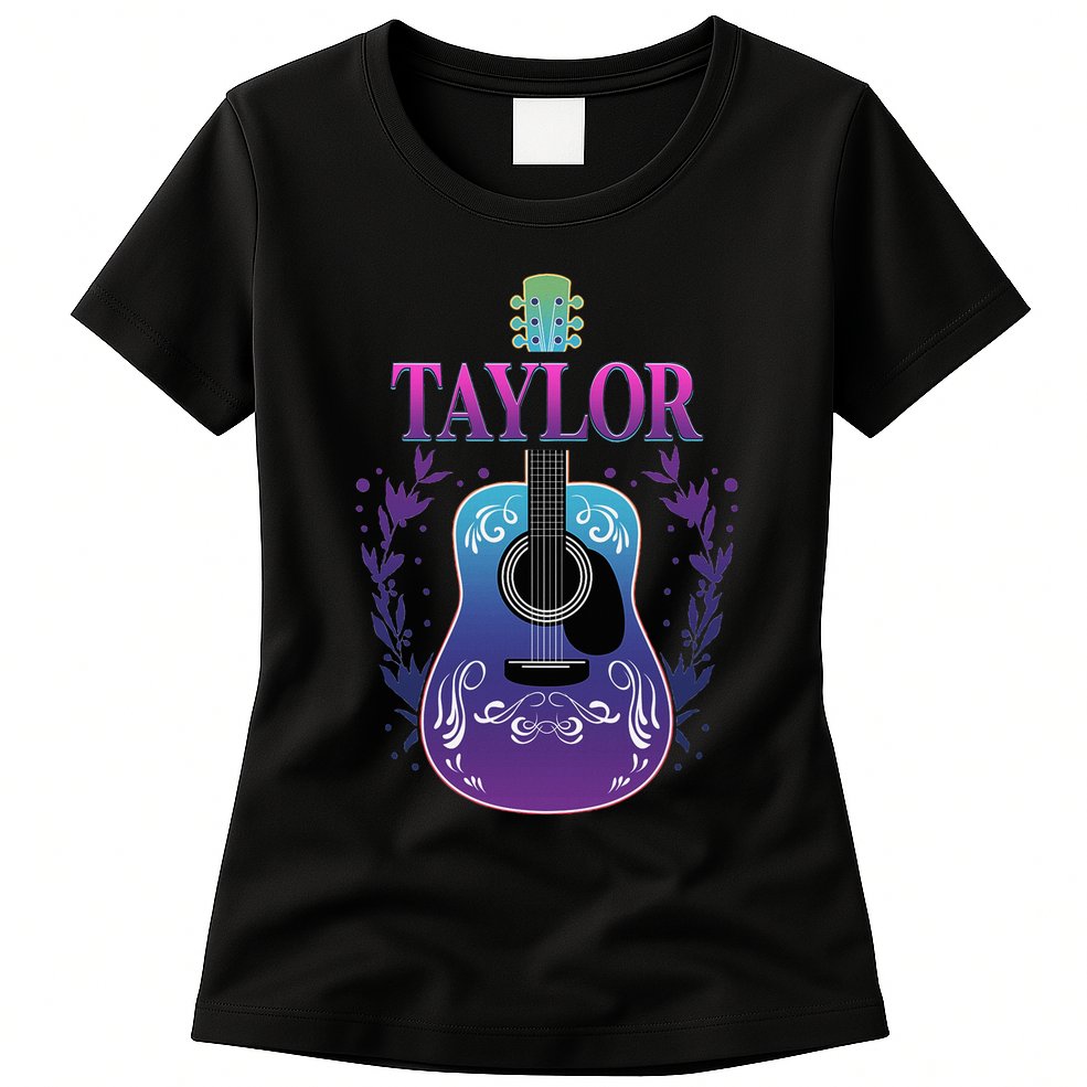 Vintage Guitar Personalized Taylor Name Design Womens T-Shirt