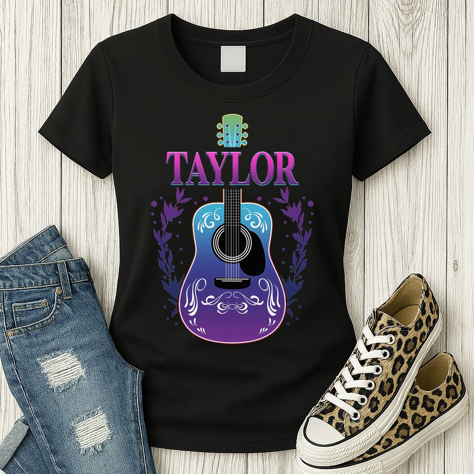 Vintage Guitar Personalized Taylor Name Design Womens T-Shirt