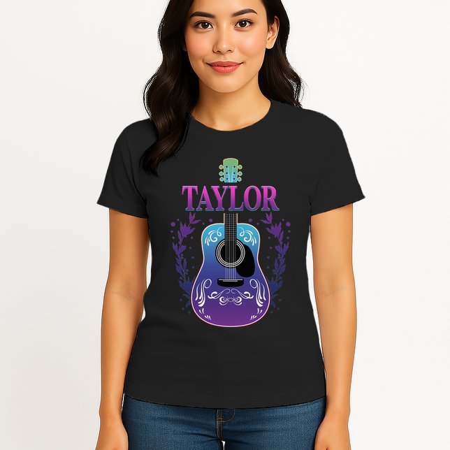 Vintage Guitar Personalized Taylor Name Design Womens T-Shirt