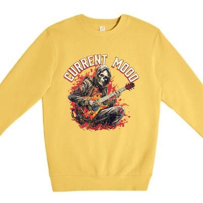 Vintage Guitar Player Rock And Roll Skeleton Current Mood Cool Gift Premium Crewneck Sweatshirt