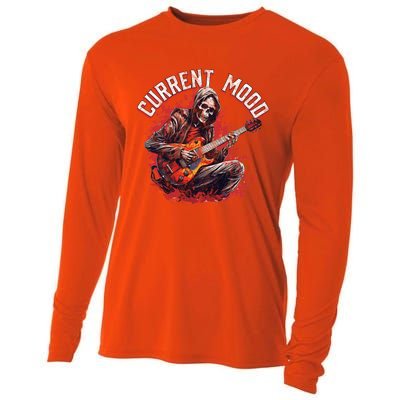 Vintage Guitar Player Rock And Roll Skeleton Current Mood Cool Gift Cooling Performance Long Sleeve Crew