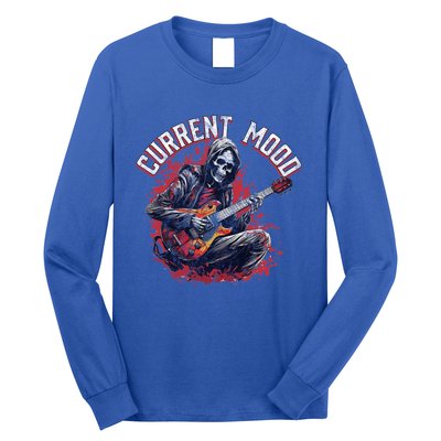 Vintage Guitar Player Rock And Roll Skeleton Current Mood Cool Gift Long Sleeve Shirt