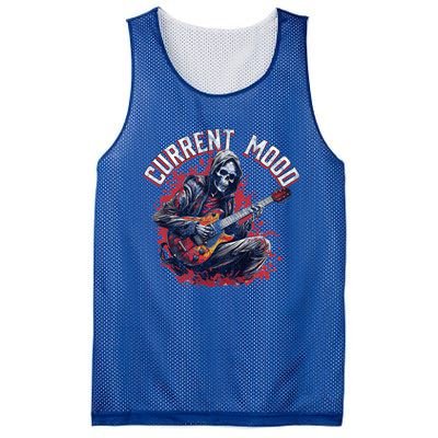 Vintage Guitar Player Rock And Roll Skeleton Current Mood Cool Gift Mesh Reversible Basketball Jersey Tank