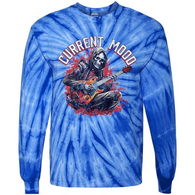 Vintage Guitar Player Rock And Roll Skeleton Current Mood Cool Gift Tie-Dye Long Sleeve Shirt