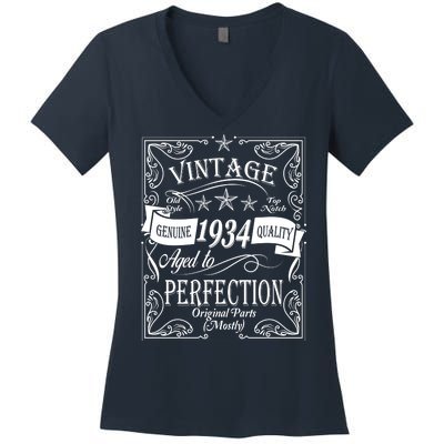 Vintage Genuine Quality 1934 Original Parts Mostly 90th Birthday Women's V-Neck T-Shirt