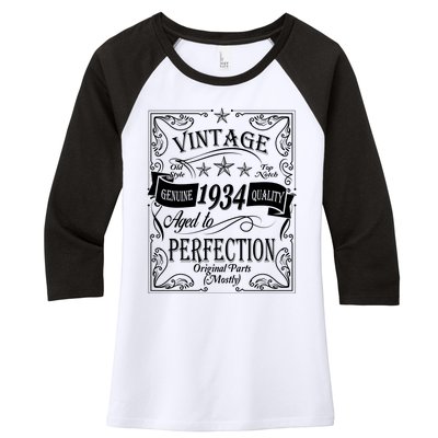 Vintage Genuine Quality 1934 Original Parts Mostly 90th Birthday Women's Tri-Blend 3/4-Sleeve Raglan Shirt