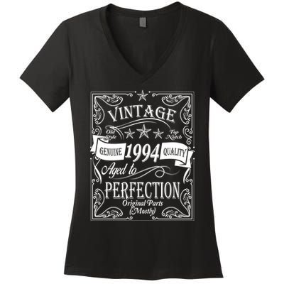 Vintage Genuine Quality 1994 Original Parts Mostly 30th Birthday Women's V-Neck T-Shirt