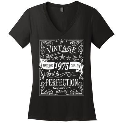 Vintage Genuine Quality 1975 Original Parts Mostly 50th Birthday Women's V-Neck T-Shirt