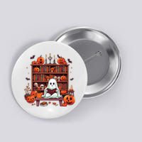 Vintage Ghost Reading Books Teacher Librarian Halloween Button