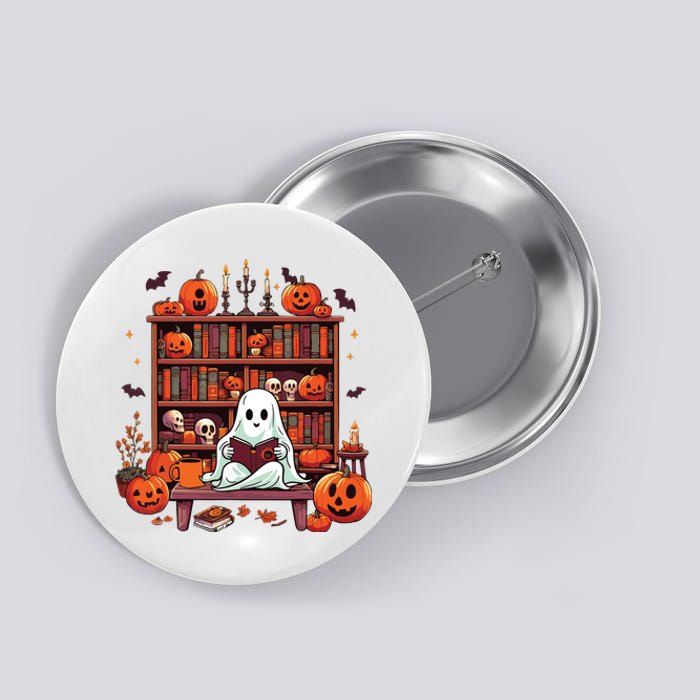 Vintage Ghost Reading Books Teacher Librarian Halloween Button