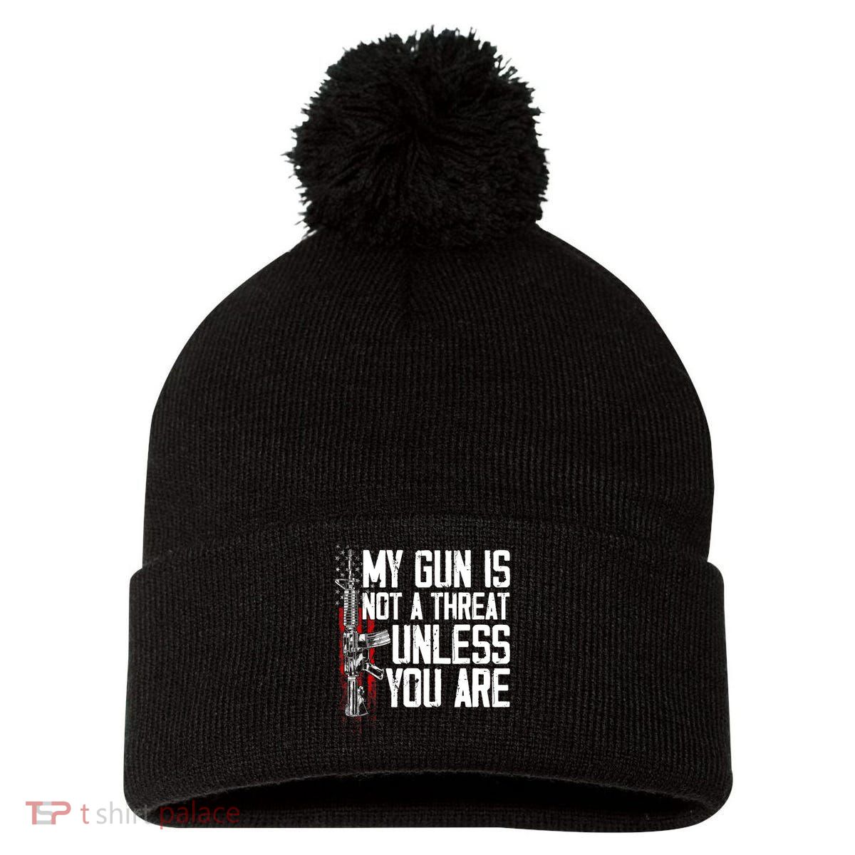 Vintage Gun Rights My Gun Is Not A Threat Pom Pom 12in Knit Beanie