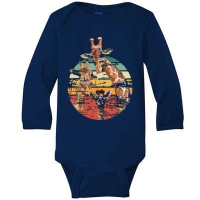 Vintage Giraffe Retro Distressed Giraffe Safari Baby Long Sleeve Bodysuit