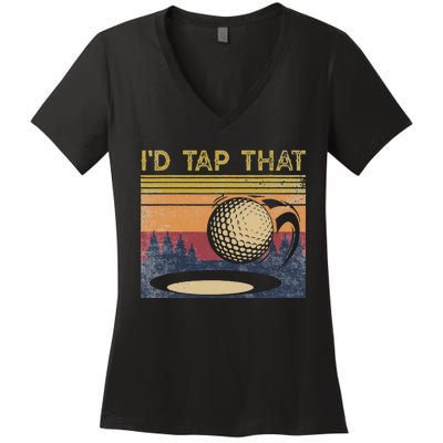 Vintage Golfer Retro Golf I'd Tap That Funny Golf Women's V-Neck T-Shirt