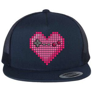 Video Game Retro Gaming Pixel Heart Gift Flat Bill Trucker Hat