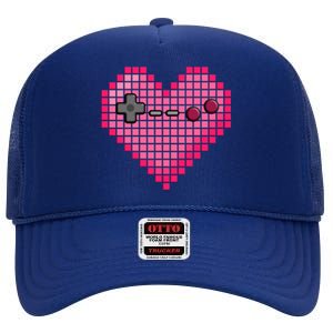 Video Game Retro Gaming Pixel Heart Gift High Crown Mesh Back Trucker Hat