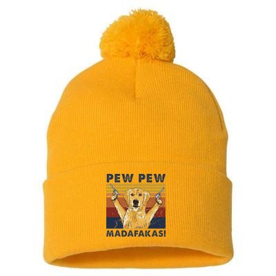 Vintage Golden Retriever Dog Pew Pew Madafakas Dogs Lovers Pom Pom 12in Knit Beanie