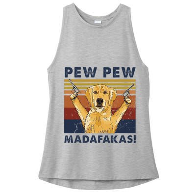 Vintage Golden Retriever Dog Pew Pew Madafakas Dogs Lovers Ladies PosiCharge Tri-Blend Wicking Tank