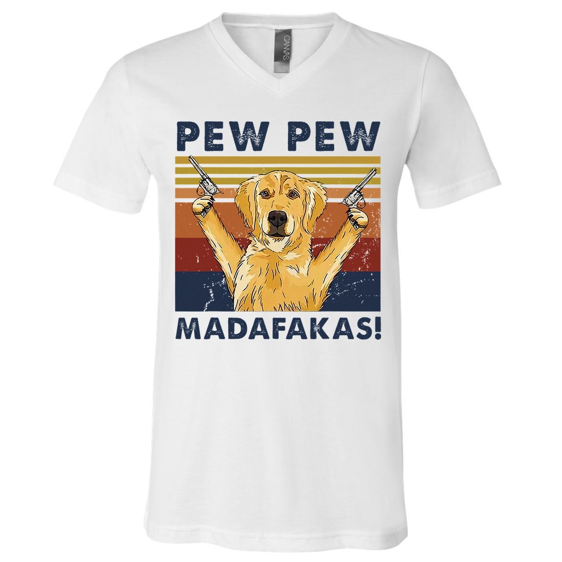 Vintage Golden Retriever Dog Pew Pew Madafakas Dogs Lovers V-Neck T-Shirt