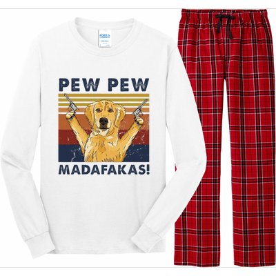 Vintage Golden Retriever Dog Pew Pew Madafakas Dogs Lovers Long Sleeve Pajama Set