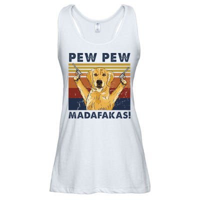 Vintage Golden Retriever Dog Pew Pew Madafakas Dogs Lovers Ladies Essential Flowy Tank