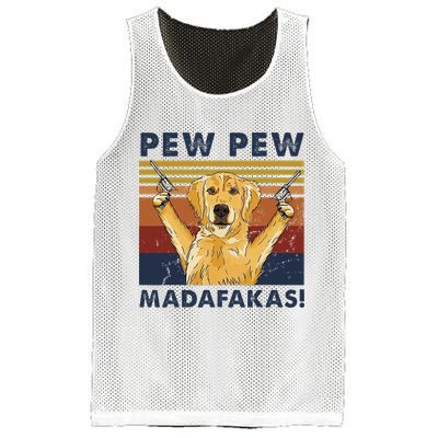 Vintage Golden Retriever Dog Pew Pew Madafakas Dogs Lovers Mesh Reversible Basketball Jersey Tank