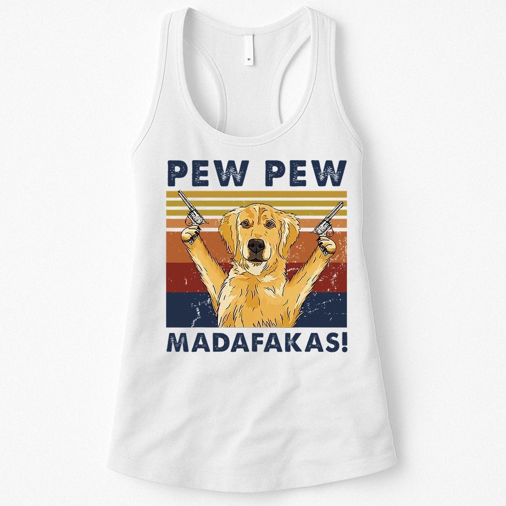 Vintage Golden Retriever Dog Pew Pew Madafakas Dogs Lovers Womens Tank Top