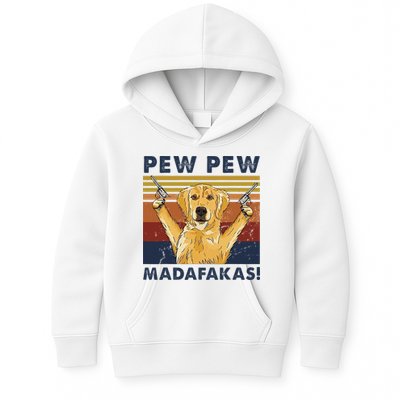 Vintage Golden Retriever Dog Pew Pew Madafakas Dogs Lovers Kids Hoodie