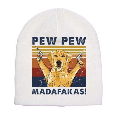 Vintage Golden Retriever Dog Pew Pew Madafakas Dogs Lovers Short Acrylic Beanie