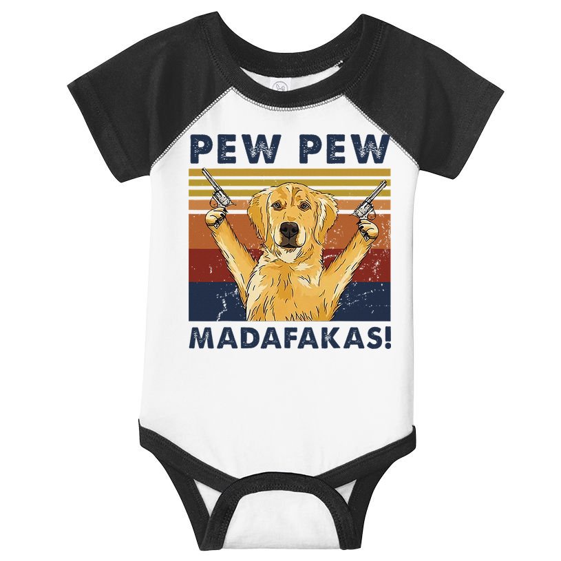 Vintage Golden Retriever Dog Pew Pew Madafakas Dogs Lovers Infant Baby Jersey Bodysuit