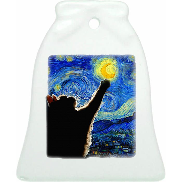 Van Gogh Starry Night Cat Ceramic Bell Ornament