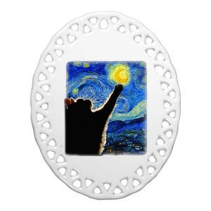 Van Gogh Starry Night Cat Ceramic Oval Ornament