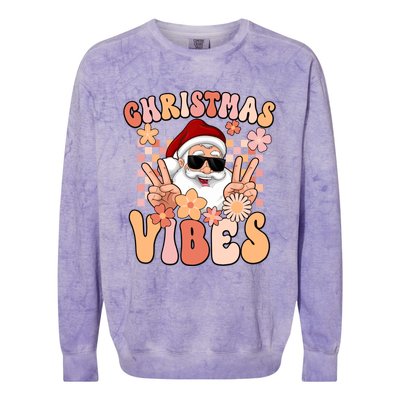 Vintage Groovy Santa Claus Christmas Vibes Colorblast Crewneck Sweatshirt