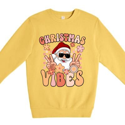 Vintage Groovy Santa Claus Christmas Vibes Premium Crewneck Sweatshirt