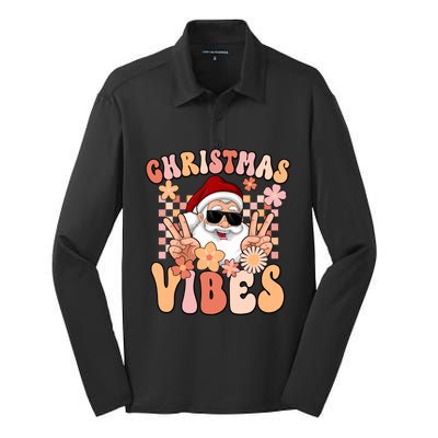 Vintage Groovy Santa Claus Christmas Vibes Silk Touch Performance Long Sleeve Polo