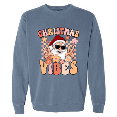 Vintage Groovy Santa Claus Christmas Vibes Garment-Dyed Sweatshirt