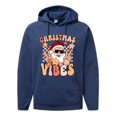 Vintage Groovy Santa Claus Christmas Vibes Performance Fleece Hoodie