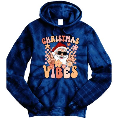 Vintage Groovy Santa Claus Christmas Vibes Tie Dye Hoodie