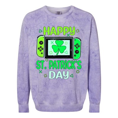 Video Gamer Shamrock Happy St Patricks Day Go Lucky Colorblast Crewneck Sweatshirt