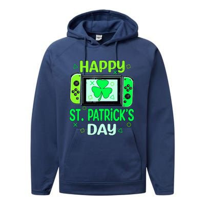 Video Gamer Shamrock Happy St Patricks Day Go Lucky Performance Fleece Hoodie